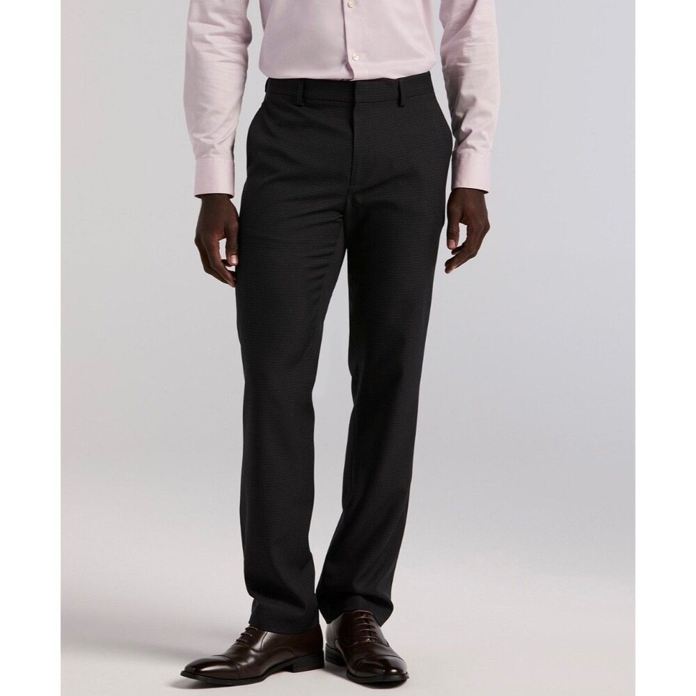 $95 NEW PERRY ELLIS Mens 34x30 Black Check Soft Polyester Dress Pants/Slacks